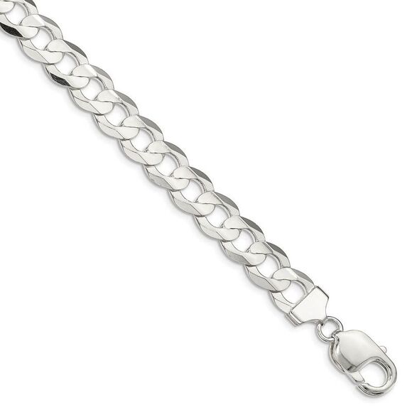 9.75mm Sterling Silver Solid Concave Beveled Curb Chain Bracelet 7 In